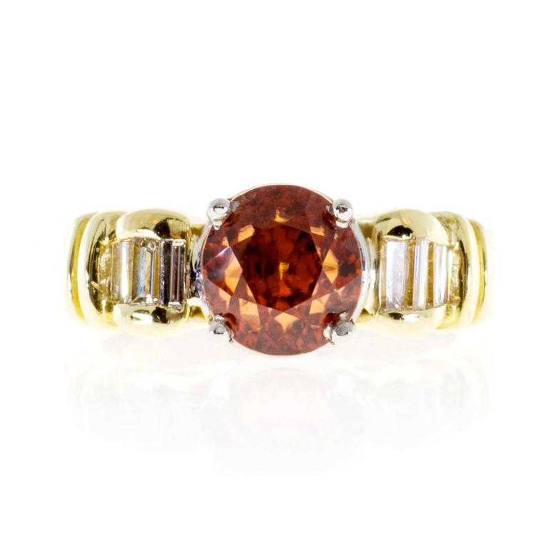 Orange Natural Zircon Baguette Diamond Gold Platinum Engagement Ring ...