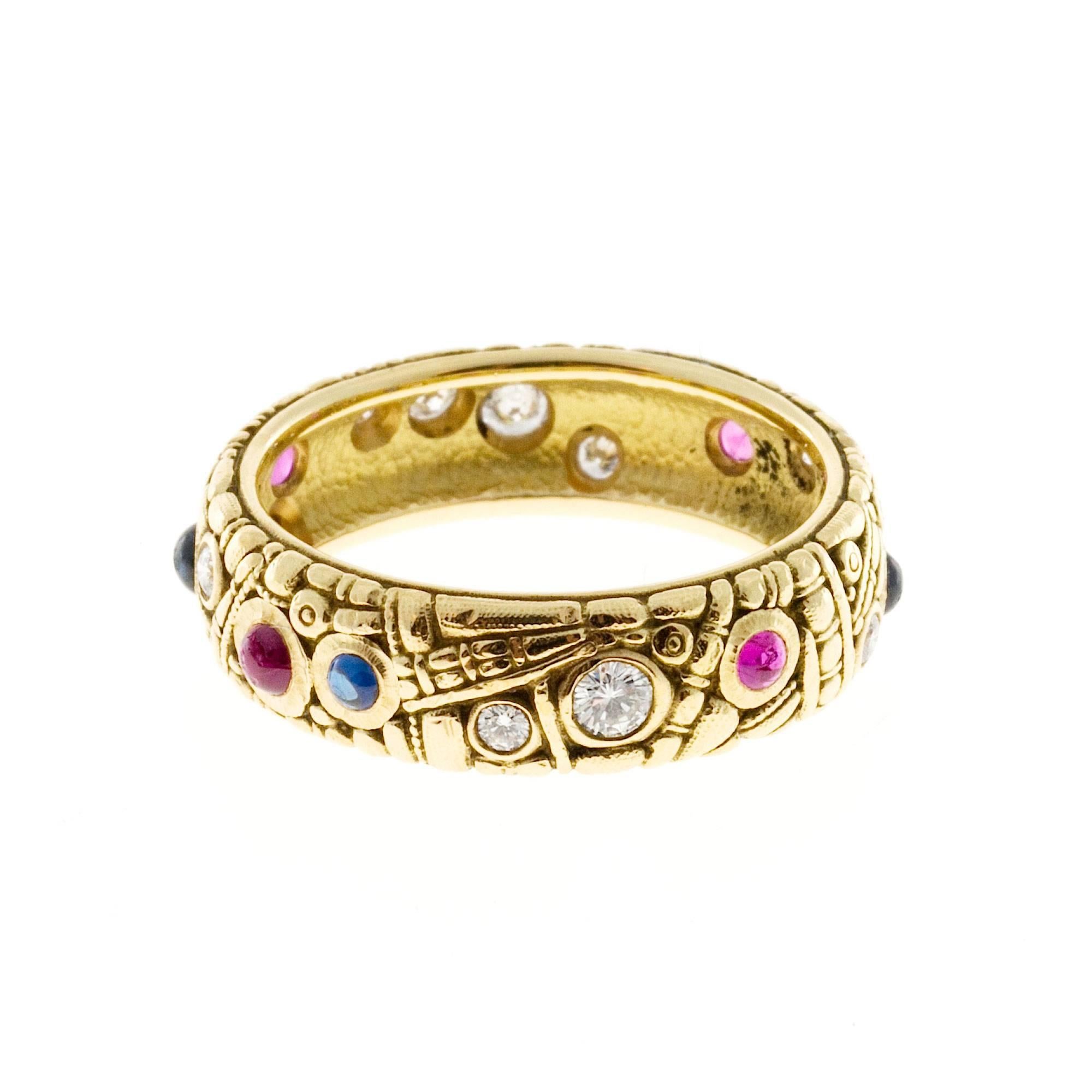 Alex Sepkus Sapphire Ruby Diamond Gold Eternity Band Ring In Good Condition In Stamford, CT