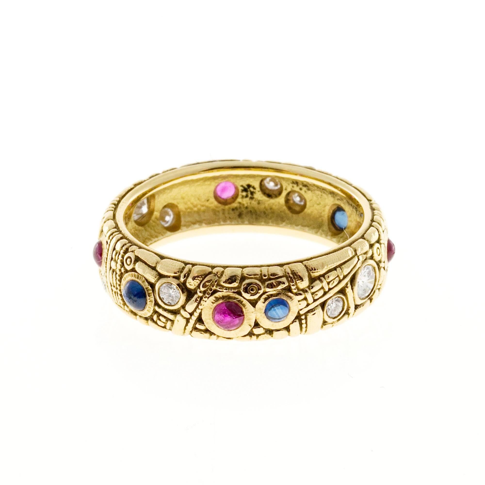 Women's Alex Sepkus Sapphire Ruby Diamond Gold Eternity Band Ring