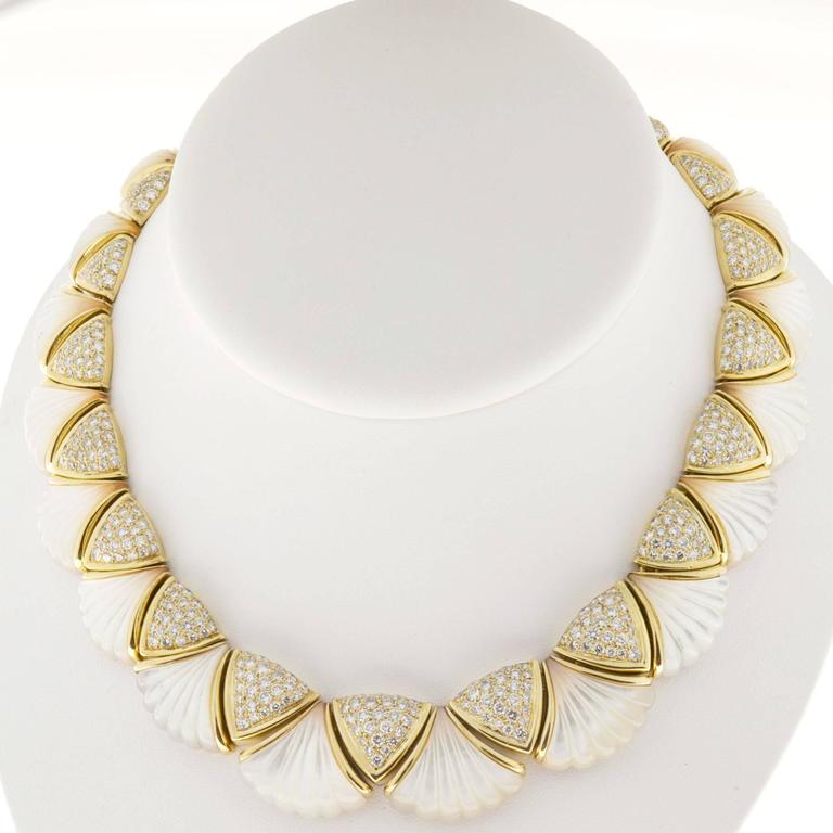 Gemlok Diamond Mother of Pearl Gold Necklace For Sale at 1stDibs