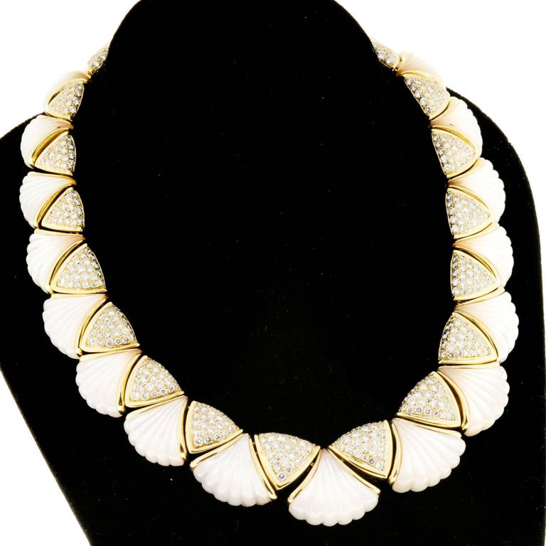Gemlok Diamond Mother of Pearl Gold Necklace For Sale at 1stDibs