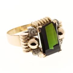 Retro Green Tourmaline Diamond Gold Ring 10