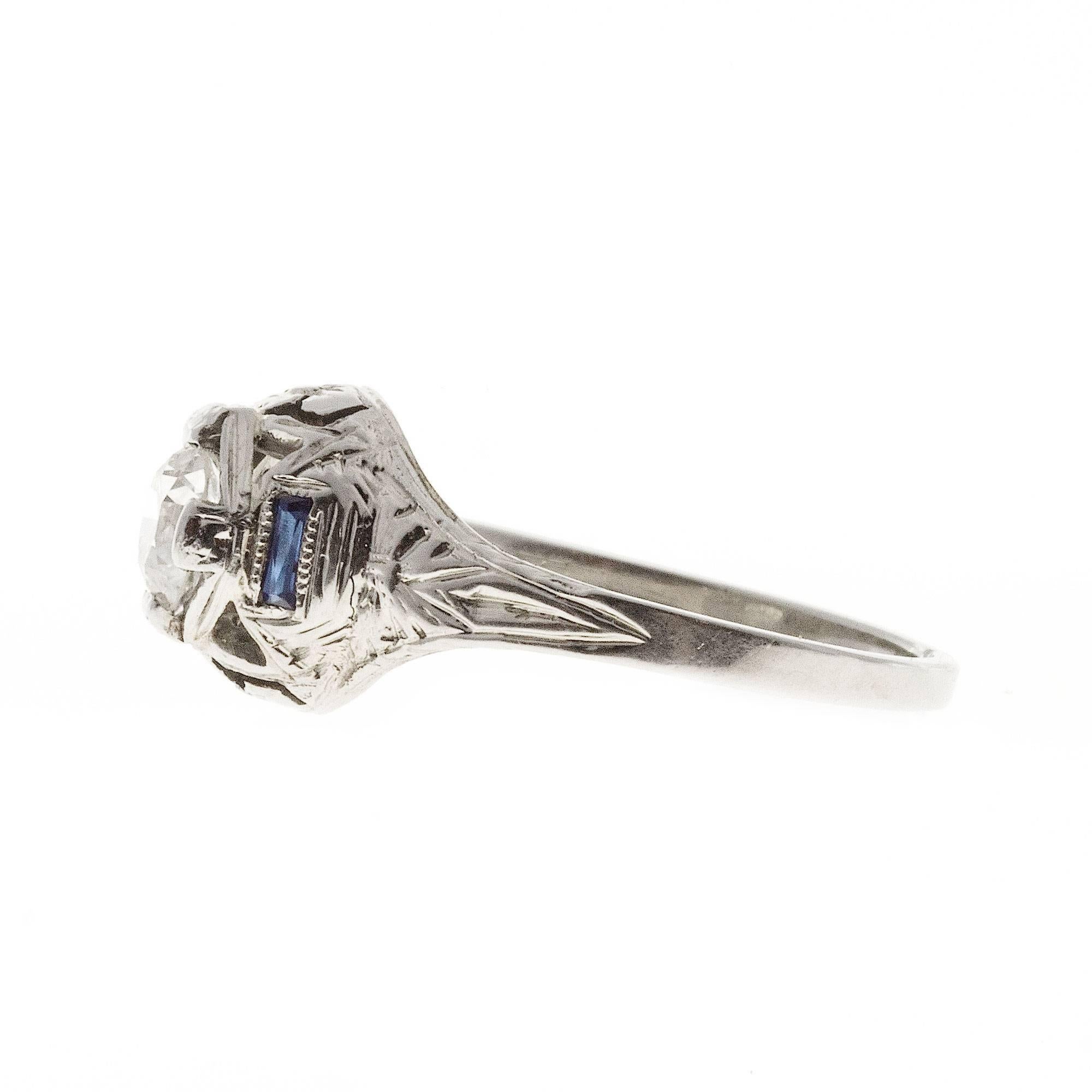 Bague de fiançailles en or filigrane avec saphir et diamant des années 1930 Bon état - En vente à Stamford, CT