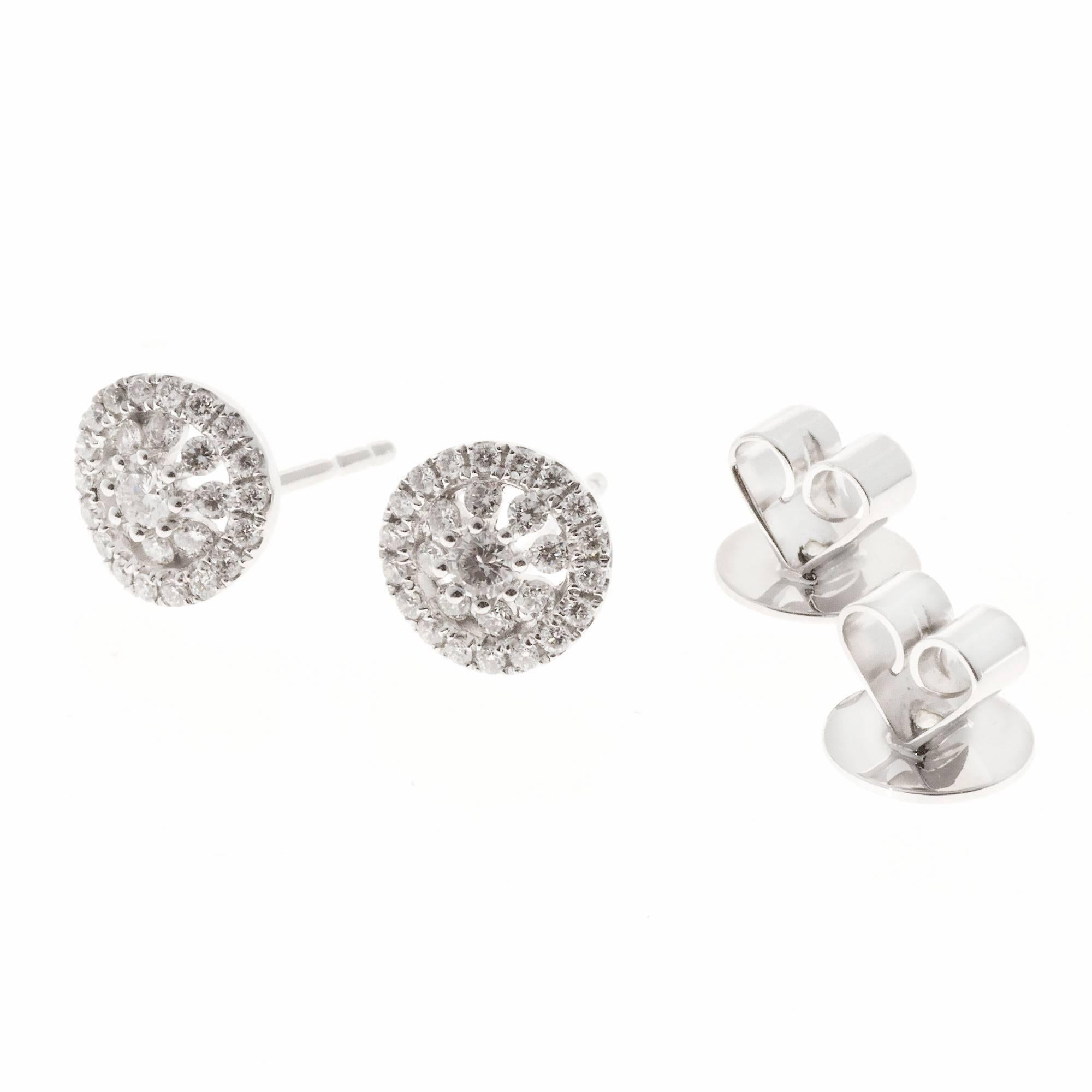 Round Cut Memoire Diamond Gold Bouquet Cluster Stud Earrings For Sale