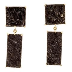 Peter Suchy Black Tourmaline Gold Dangle Earrings 10