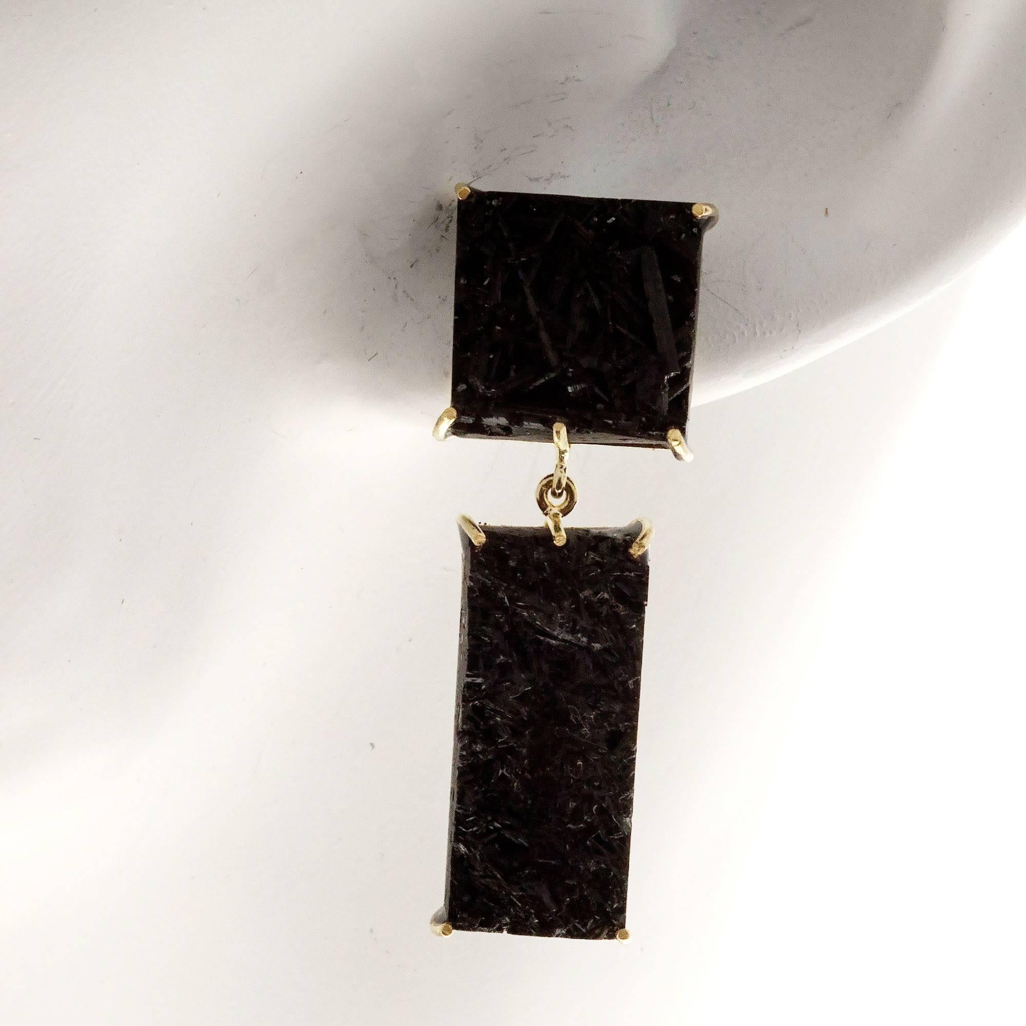 Peter Suchy 36.40 Carat Black Tourmaline Gold Dangle Earrings For Sale 1