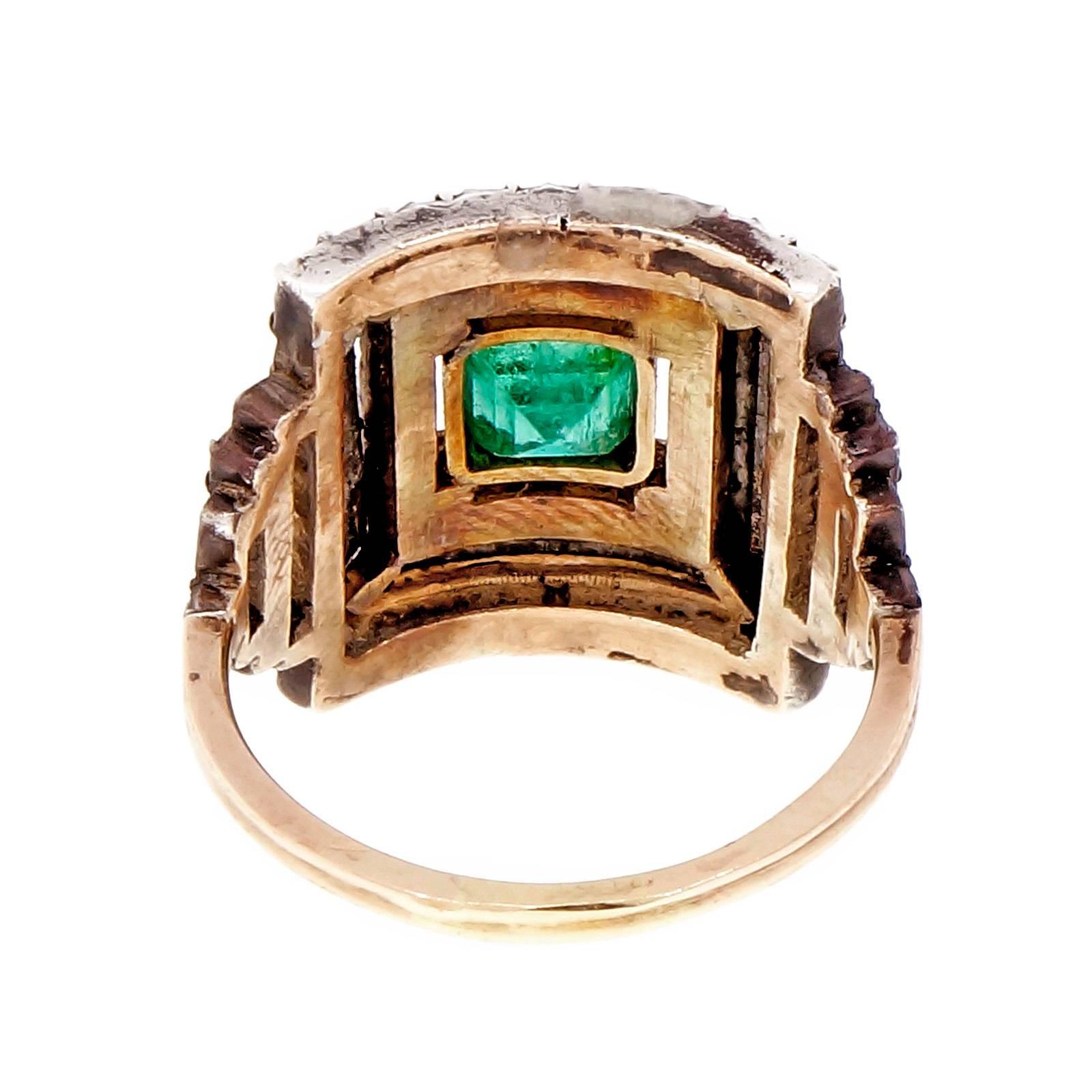 .70 Carat GIA Cert Emerald Rose Cut Diamond Silver Gold Ring 1