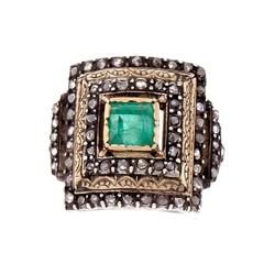 .70 Carat GIA Cert Emerald Rose Cut Diamond Silver Gold Ring
