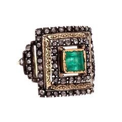 .70 Carat GIA Cert Emerald Rose Cut Diamond Silver Gold Ring 4