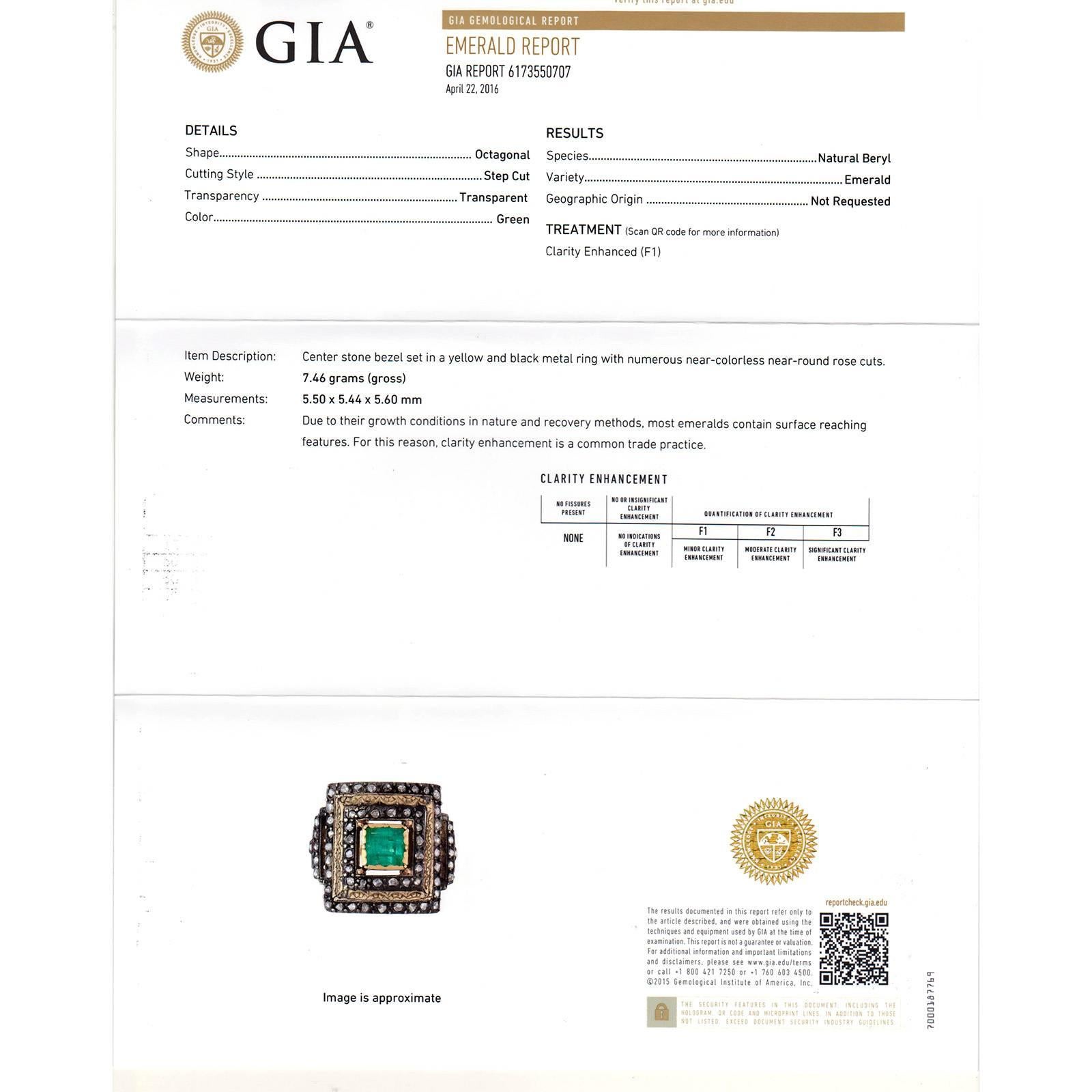 .70 Carat GIA Cert Emerald Rose Cut Diamond Silver Gold Ring 3