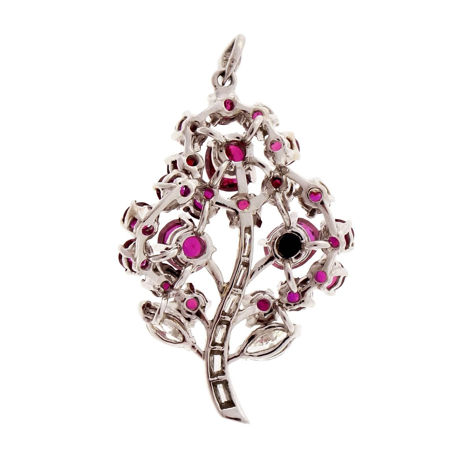 Natural Ruby Diamond Platinum Flower Pendant 1