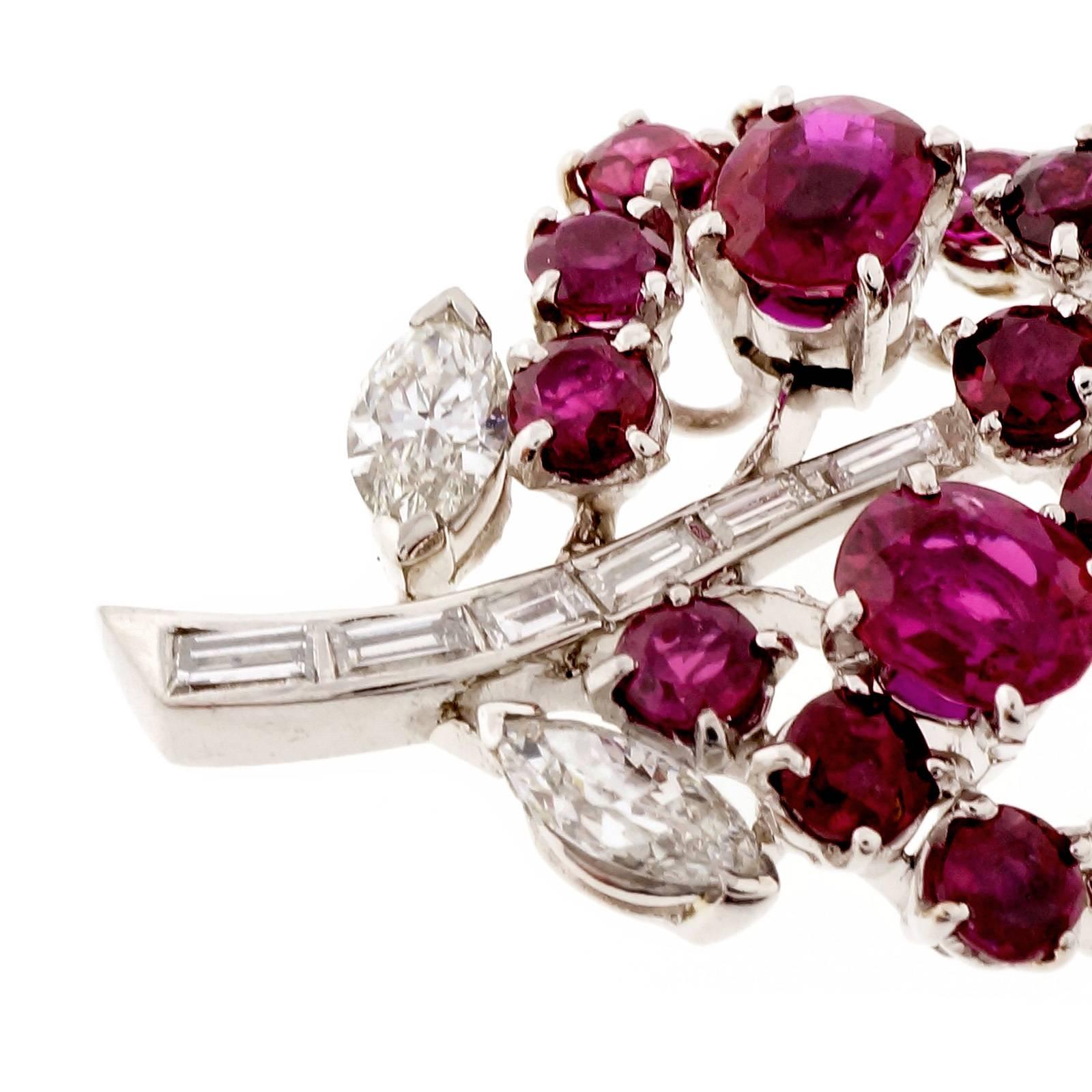 Women's Natural Ruby Diamond Platinum Flower Pendant