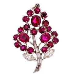 Natural Ruby Diamond Platinum Flower Pendant