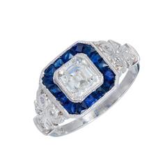 Diamond Calibre Sapphire Halo Platinum Engagement Ring 8
