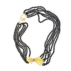 Tiffany & Co. Ruby Onyx Gold Bow Necklace 10