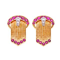 Ruby Diamond Gold Buckle Earrings