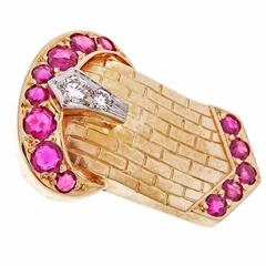 Ruby Diamond Gold Buckle Earrings
