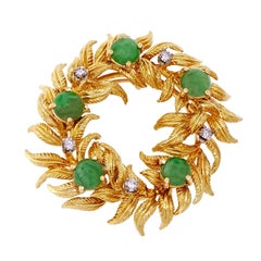 Tiffany & Co. GIA Certified Jadeite Jade Diamond Gold Wreath Brooch Pendant 