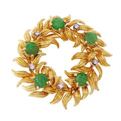 Tiffany & Co. Natural Jadeite Jade Diamond Gold Wreath Pin Pendant 6