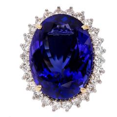 20.51 Carat Oval Tanzanite Diamond Gold Halo Cocktail Ring