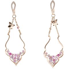 Diamond Pink Sapphire Diamond Gold Dangle Earrings 1