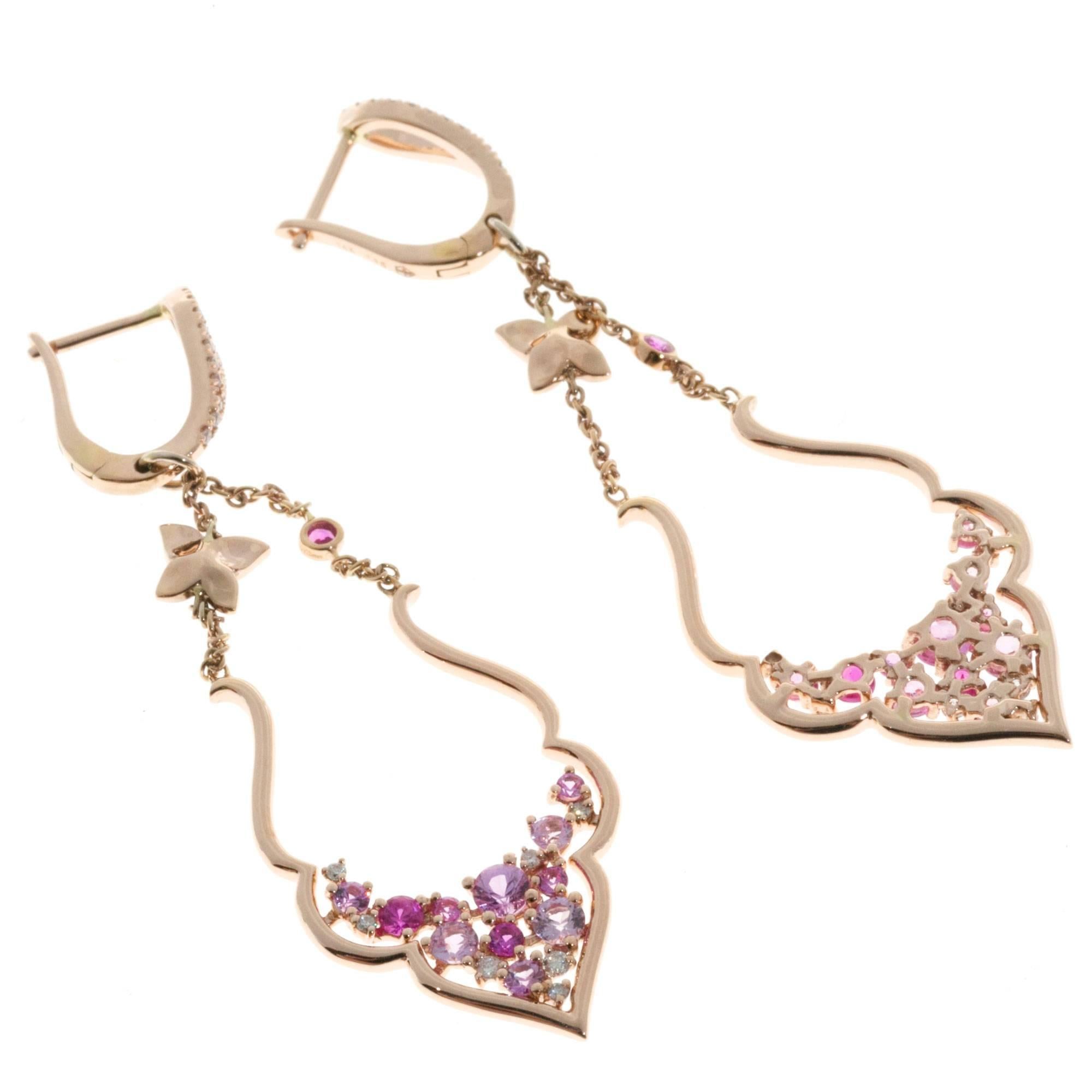Women's Diamond Pink Sapphire Diamond Gold Dangle Earrings