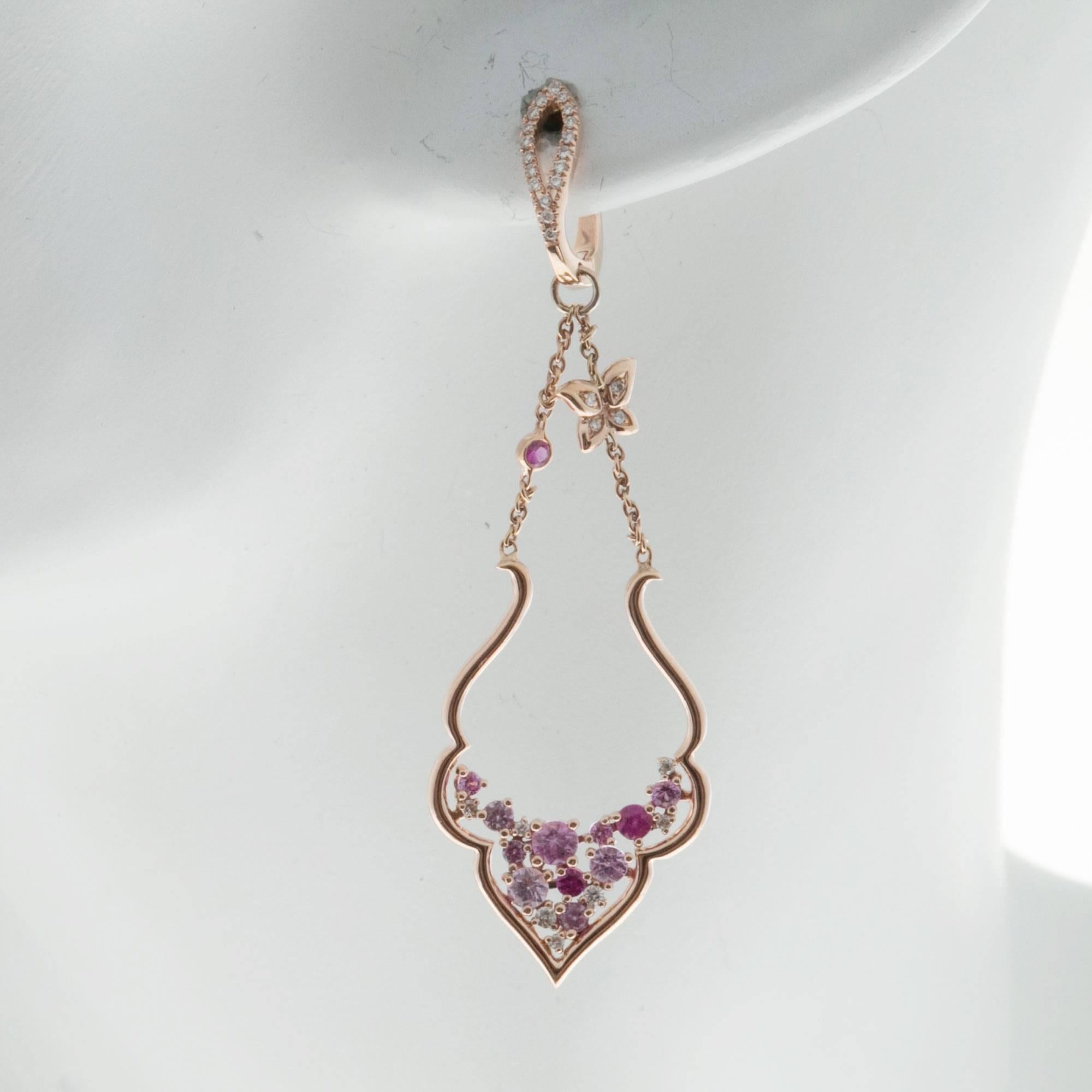 Diamond Pink Sapphire Diamond Gold Dangle Earrings 1