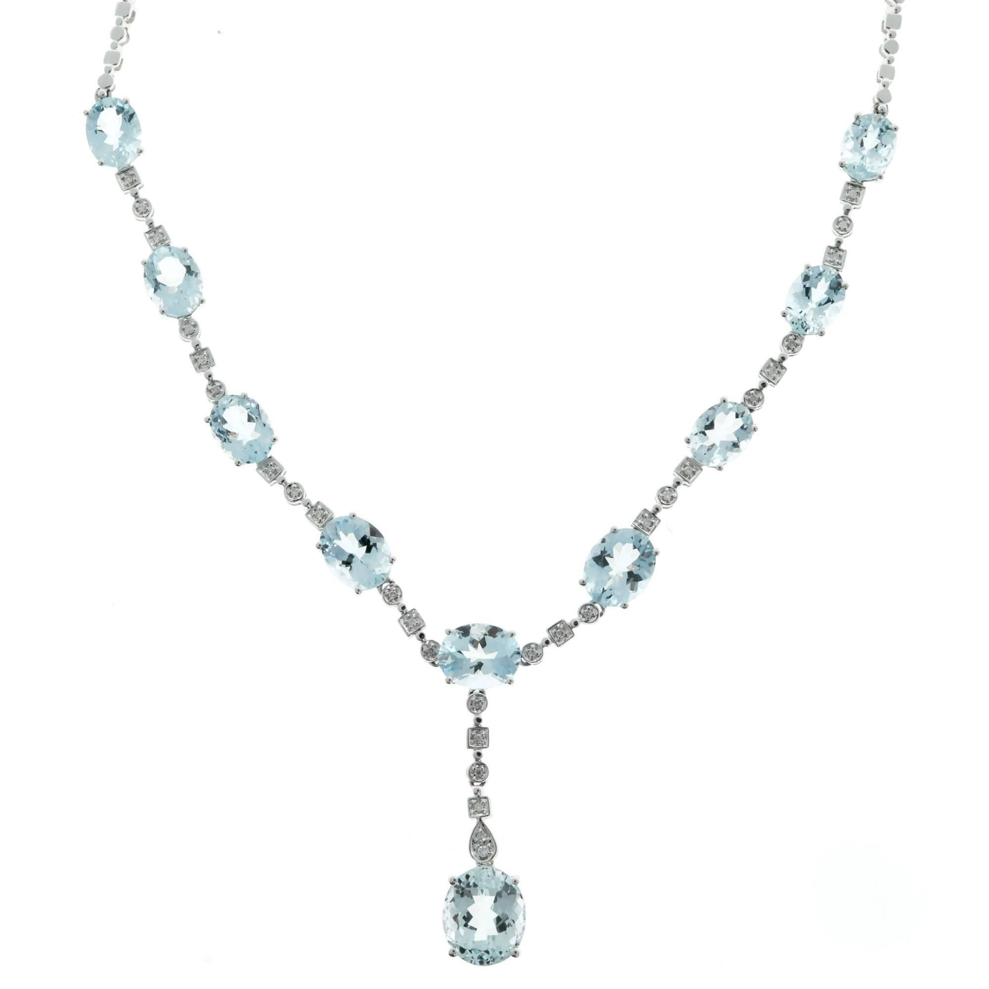 22.25 Carat Bright Light Blue Aquamarine Diamond Gold Drop Necklace