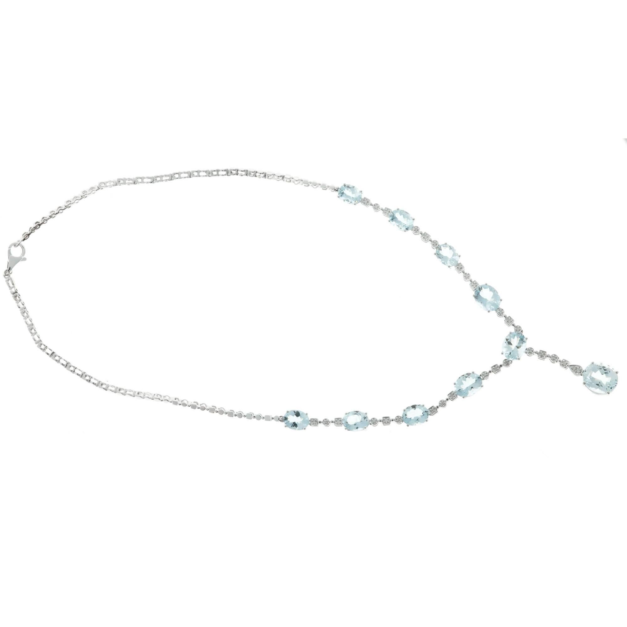 22.25 Carat Bright Light Blue Aquamarine Diamond Gold Drop Necklace 2