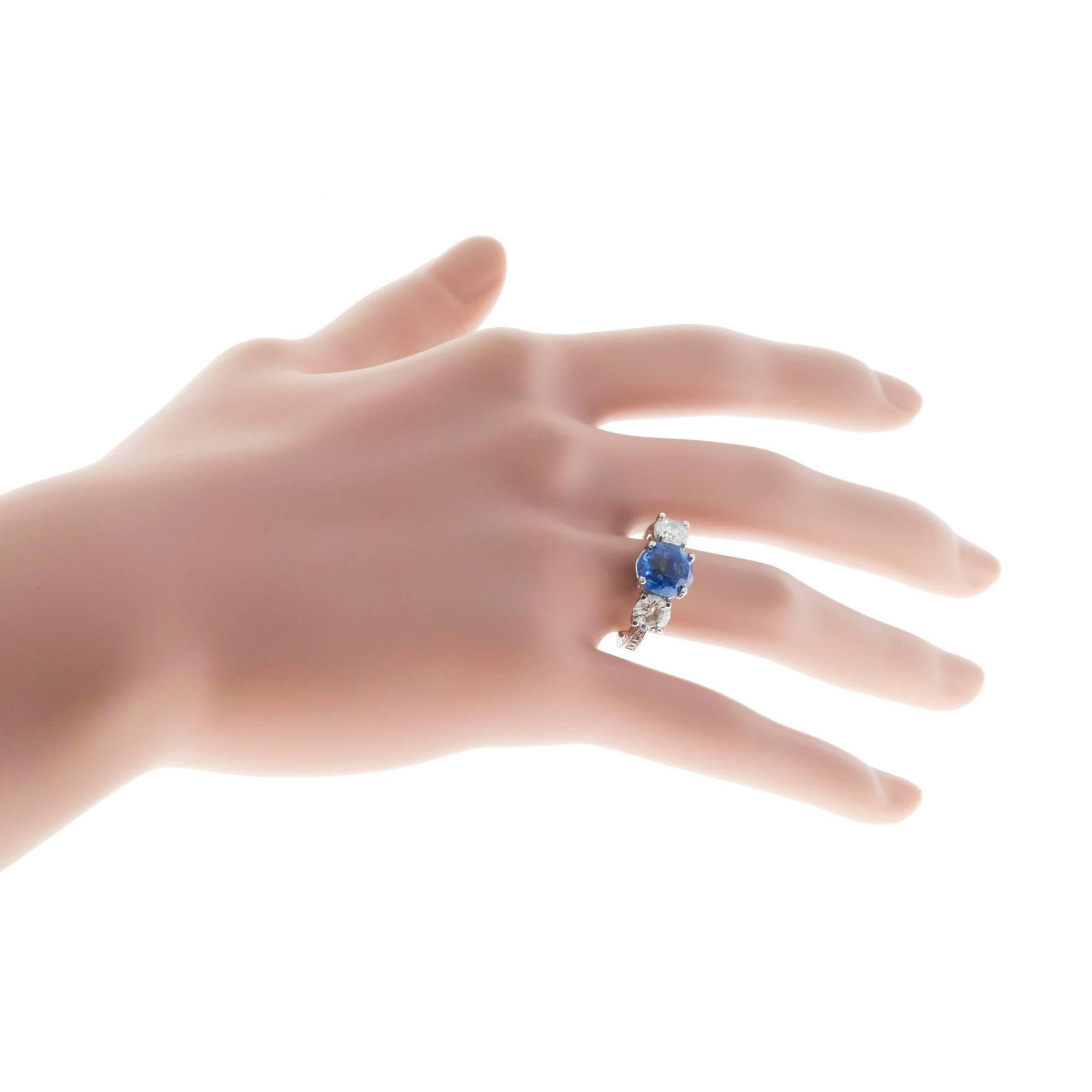 Peter Suchy GIA Cert Blue Sapphire Diamond Platinum Three Stone Engagement Ring 2