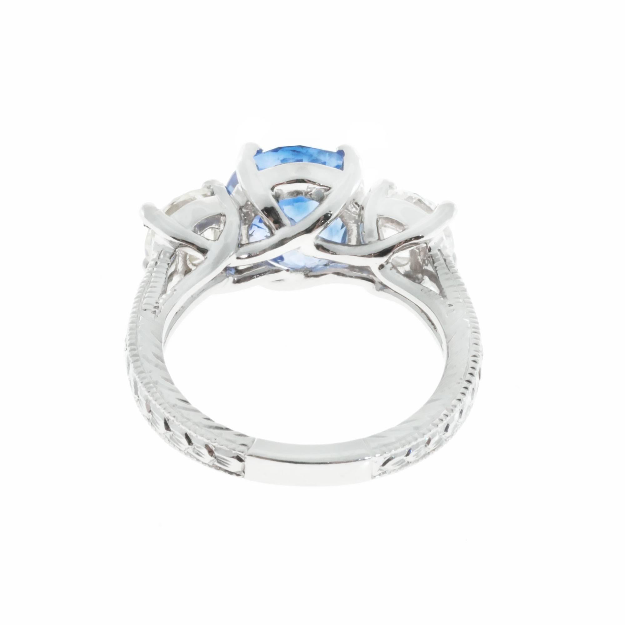 Peter Suchy GIA Cert Blue Sapphire Diamond Platinum Three Stone Engagement Ring 1