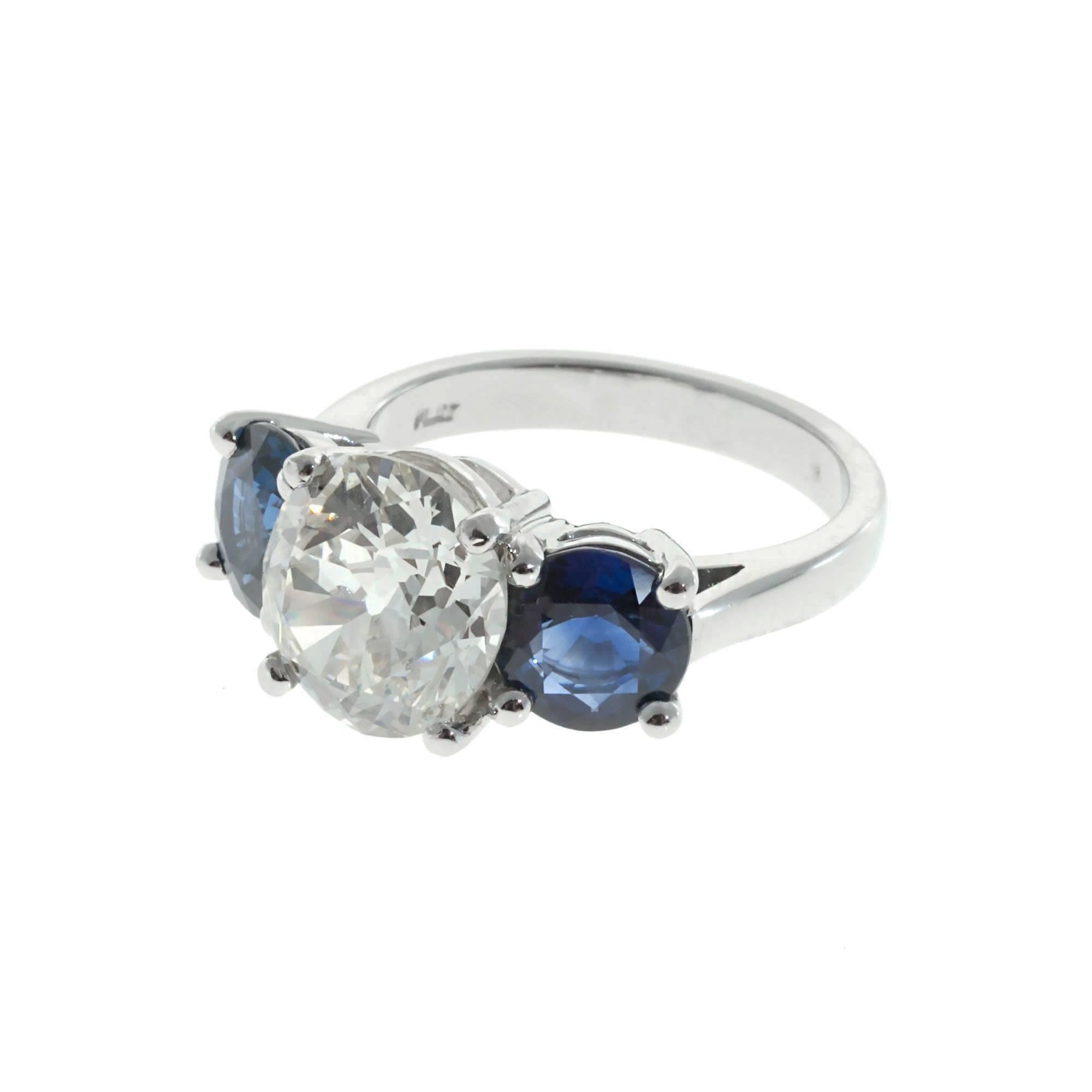 Women's Peter Suchy 7.00 Carat Sapphire Diamond Platinum Three-Stone Engagement Ring