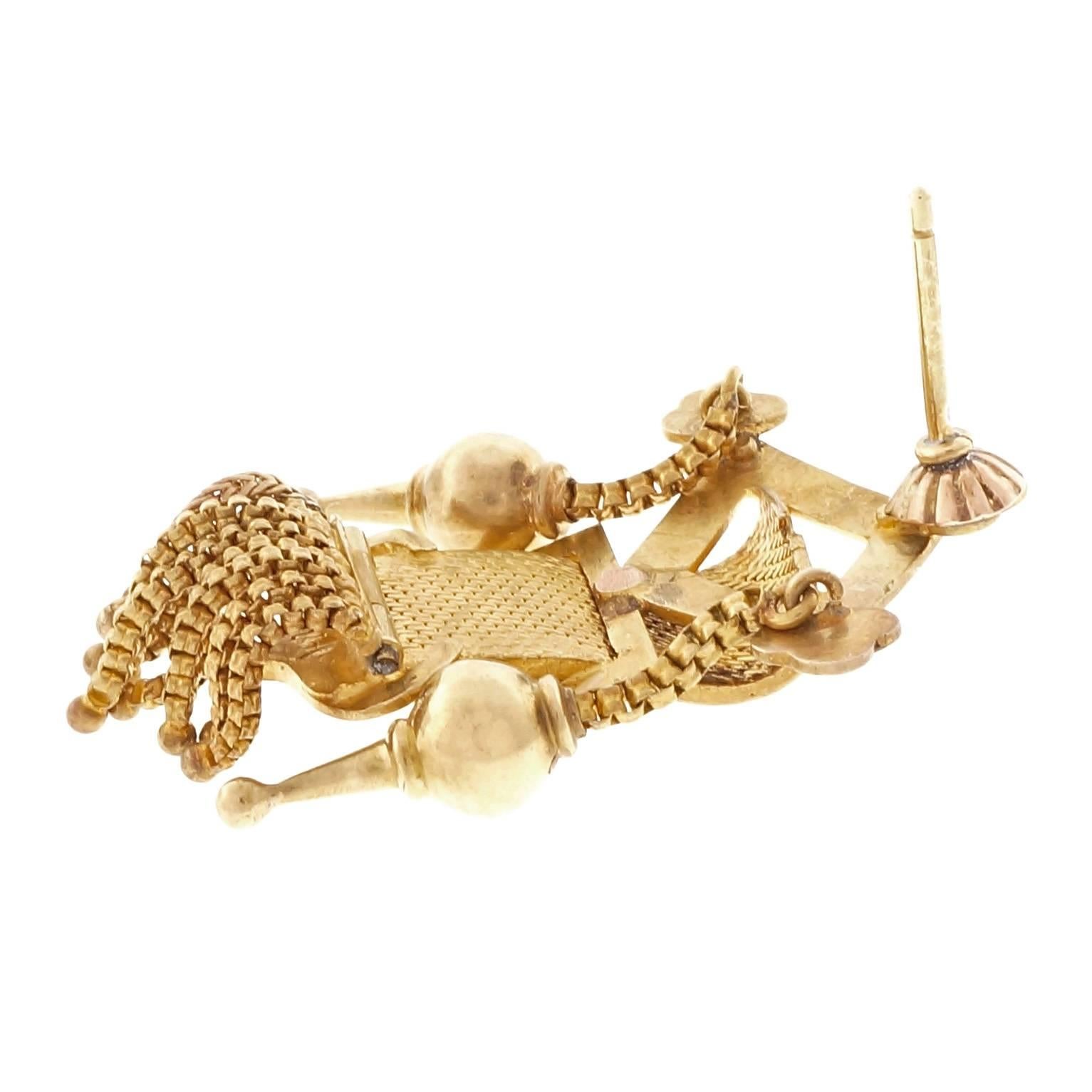 Victorian Pearl Gold Tassel Buckle Earrings 1