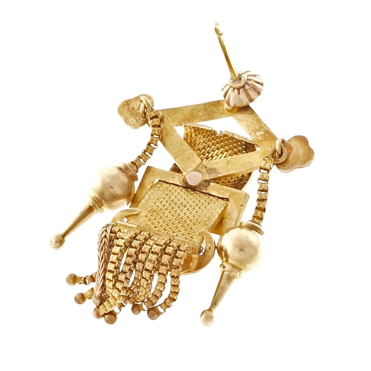 Women's Victorian Pearl Gold Tassel Buckle Earrings