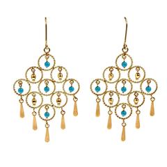 1950s Turquoise Two Color Gold Chandelier Earrings