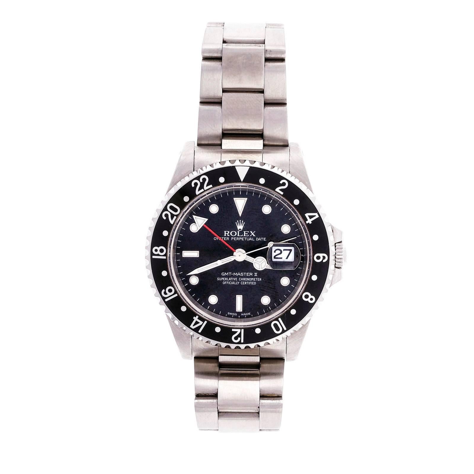 Rolex Stainless Steel GMT Master II Date Oyster Band Wristwatch Model 16710 In Good Condition In Stamford, CT