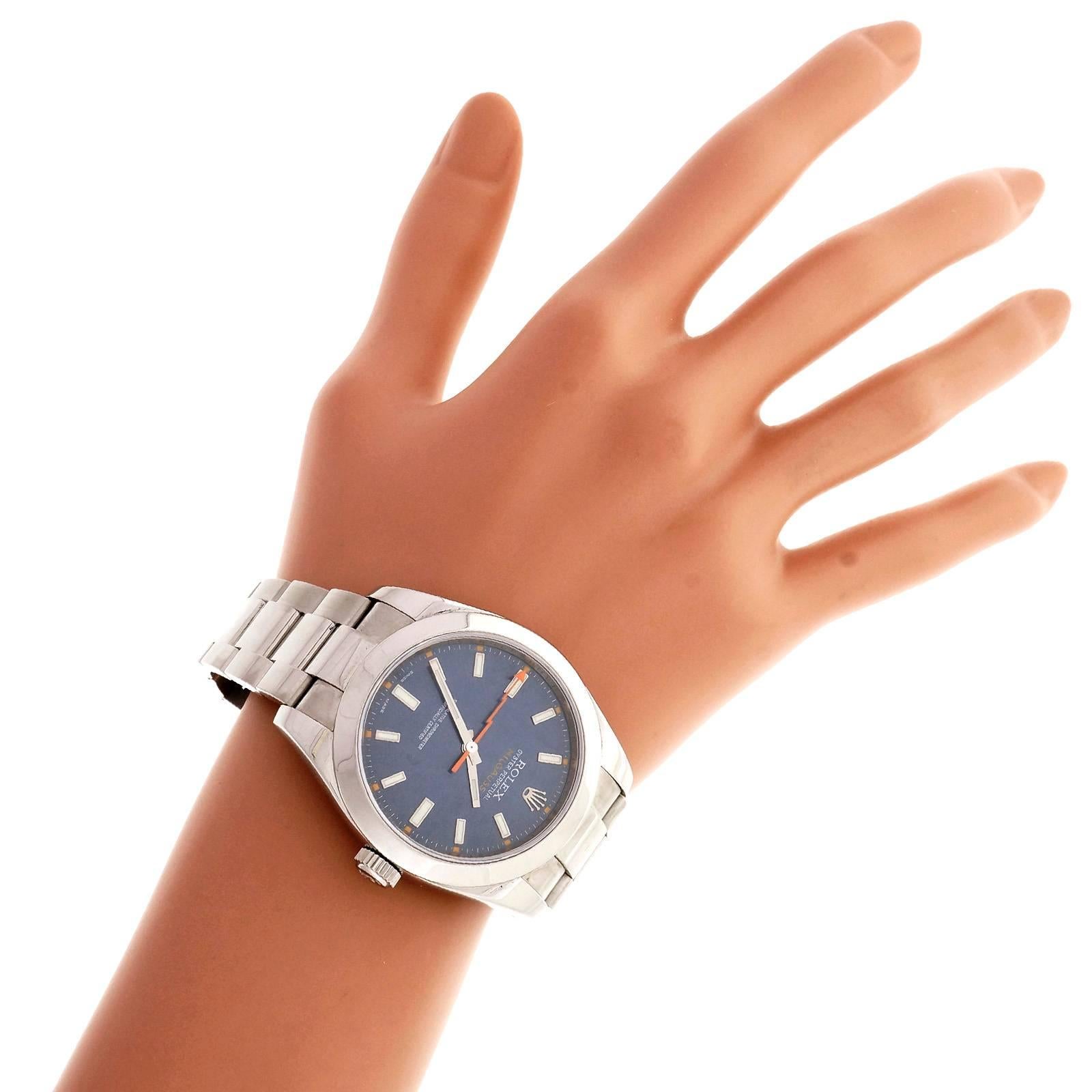 Women's or Men's Rolex Stainless Steel Milgauss Blue Dial Wristwatch Ref 116400