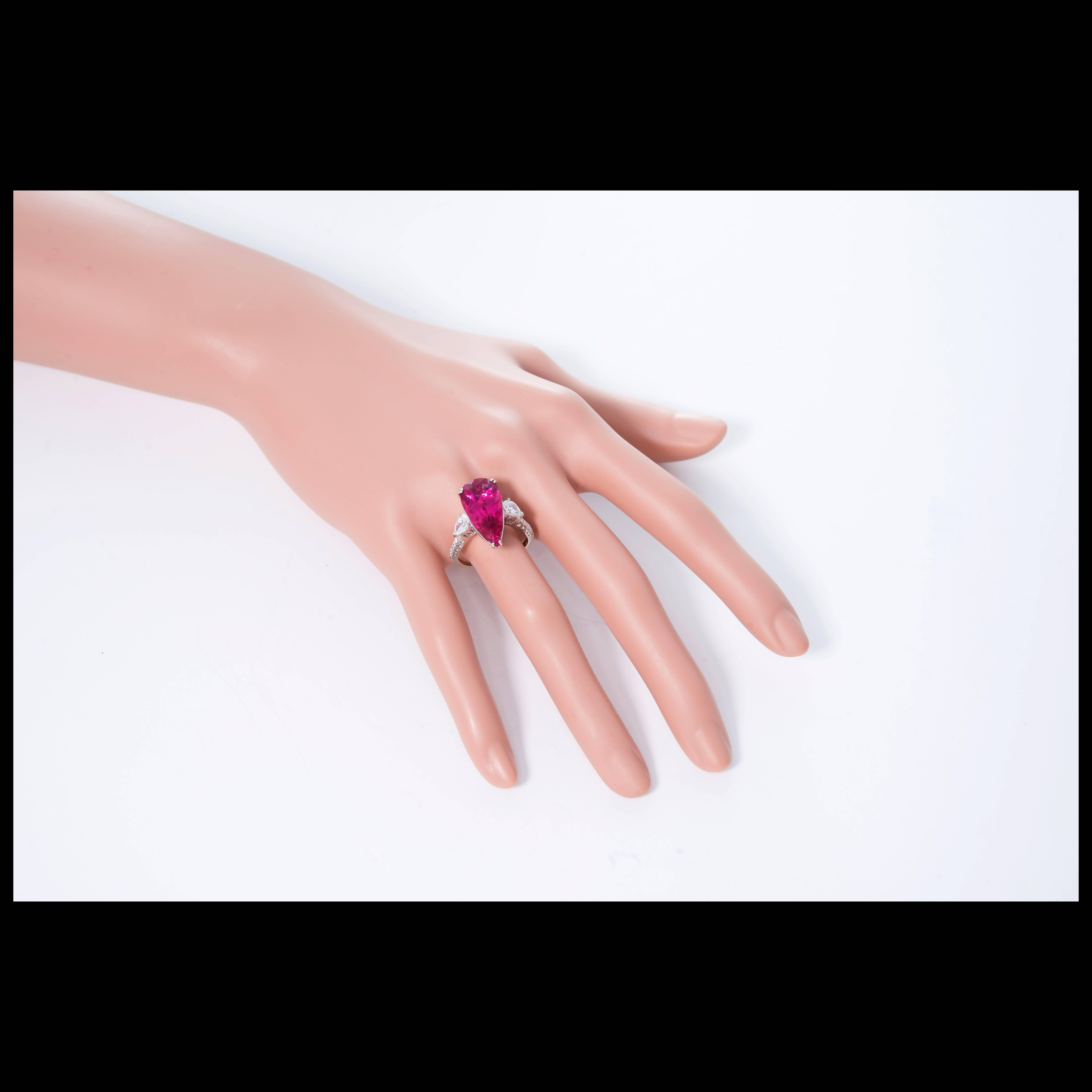 Women's 6.55 Carat Pear Rubelite Pink Tourmaline Diamond Gold Cocktail Ring For Sale