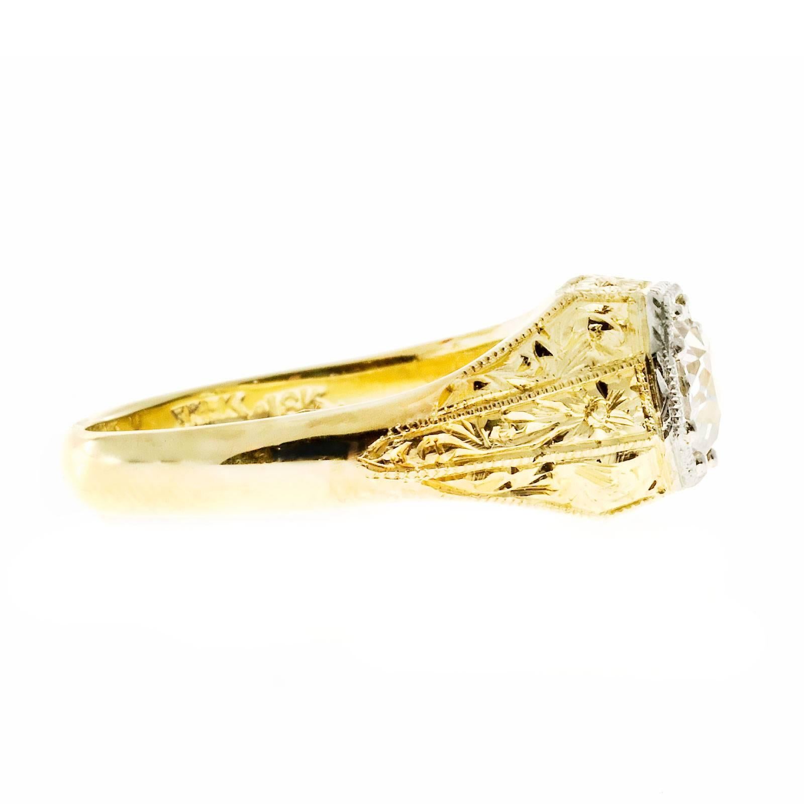Handmade Men’s Diamond Gold Engraved Ring In Good Condition In Stamford, CT