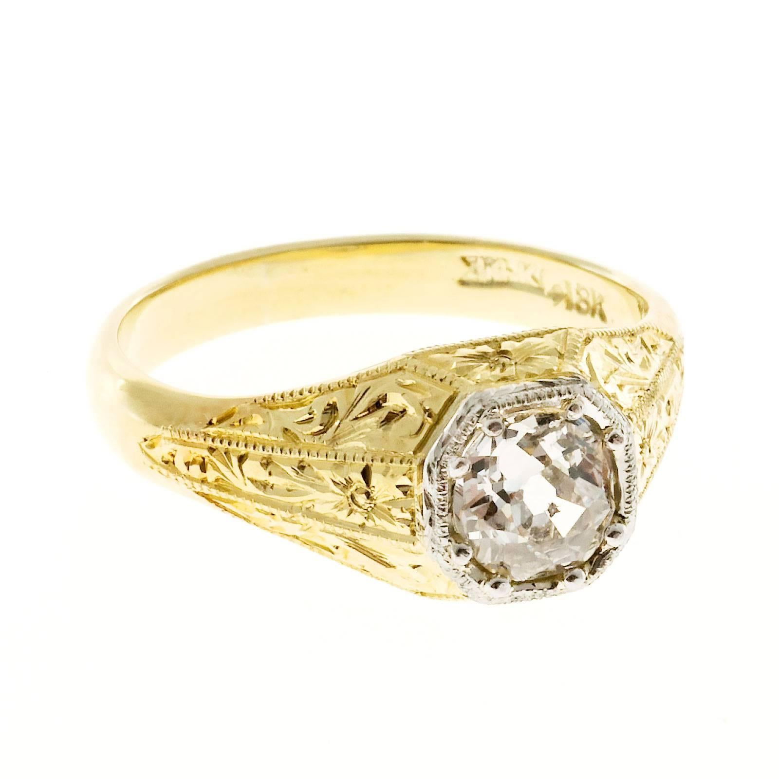 Handmade Men’s Diamond Gold Engraved Ring 1