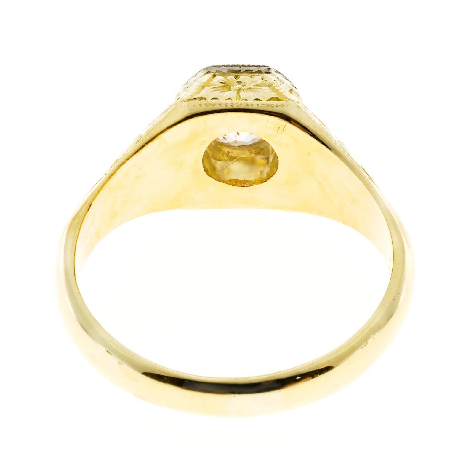 Handmade Men’s Diamond Gold Engraved Ring 2