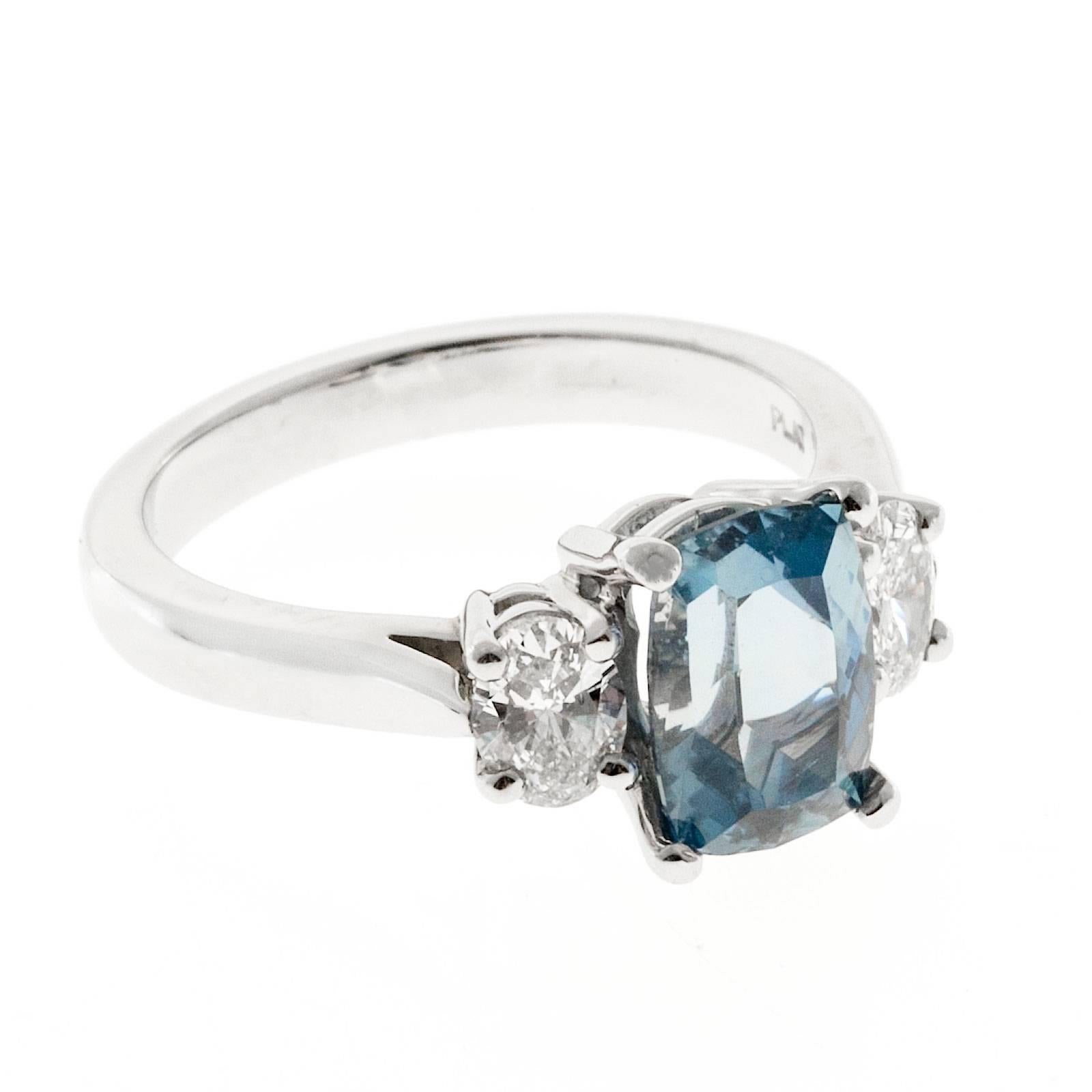 Peter Suchy Gray Blue Sapphire Diamond Platinum Three Stone Engagement Ring 1