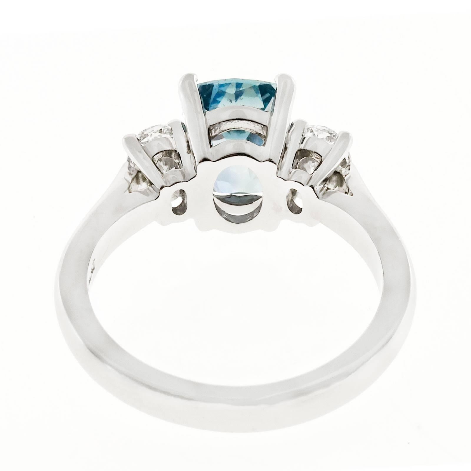 Peter Suchy Gray Blue Sapphire Diamond Platinum Three Stone Engagement Ring 2