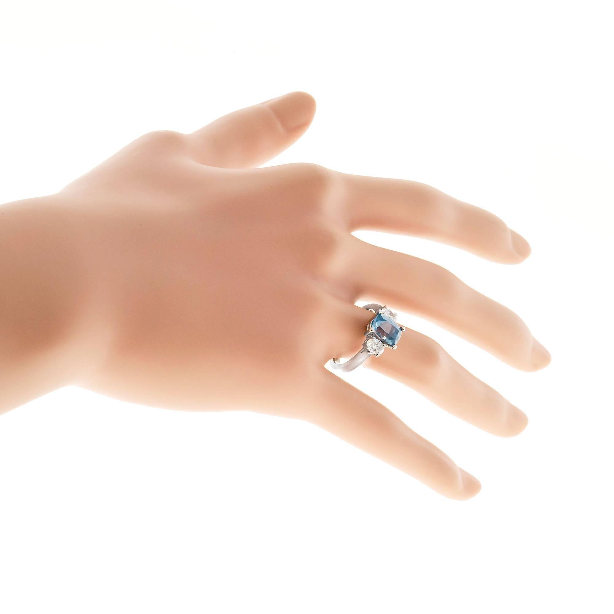 Peter Suchy Gray Blue Sapphire Diamond Platinum Three Stone Engagement Ring 3