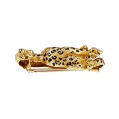 Fred Emerald Diamond Gold Leopard Pin
