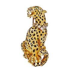 Fred Emerald Diamond Gold Leopard Pin