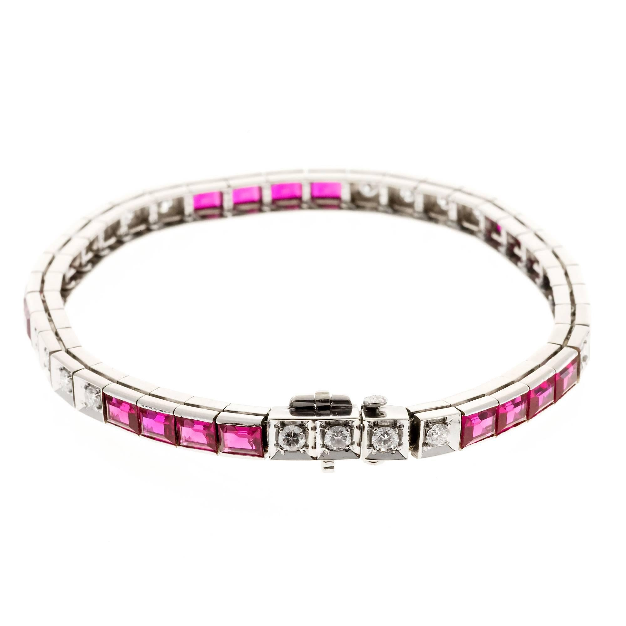 Diamond Synthetic Ruby Gold Hinged Box Link Bracelet