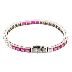 Diamond Synthetic Ruby Gold Hinged Box Link Bracelet 10