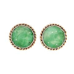 Jadeite Jade Gold Carved Round Earrings 12