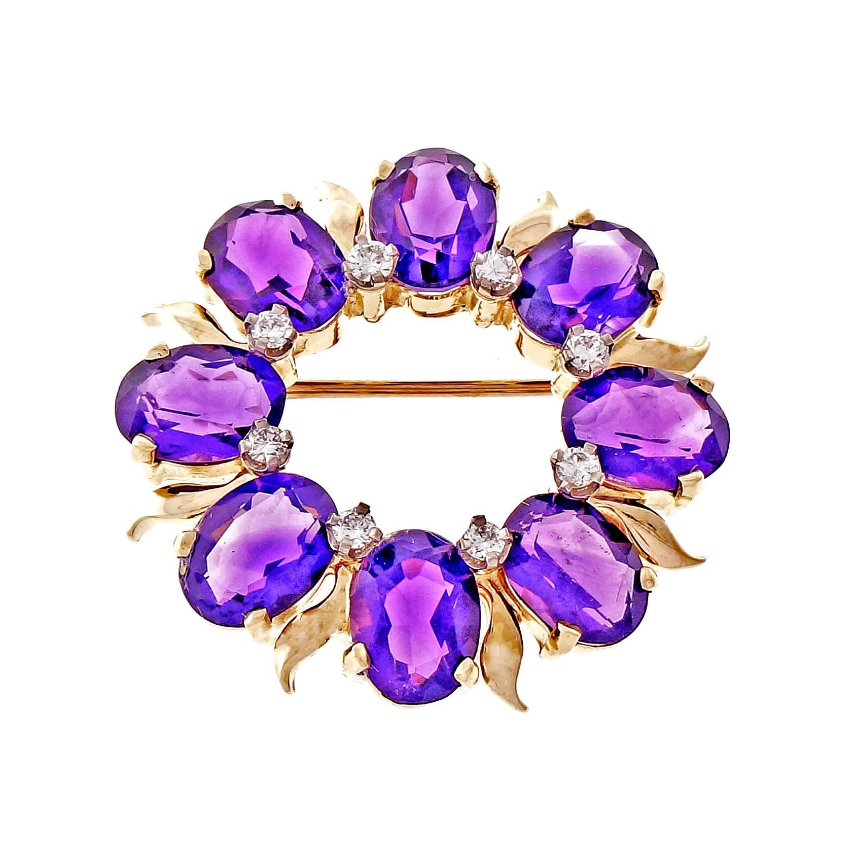 Tiffany & Co. Amethyst Diamond Gold Circle Pin 